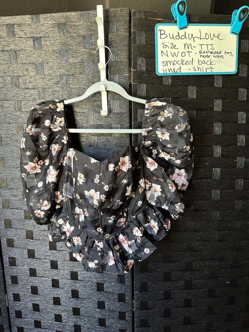 BuddyLove Chloe Bustier Top Size M Black Floral Tie Back Peplum
